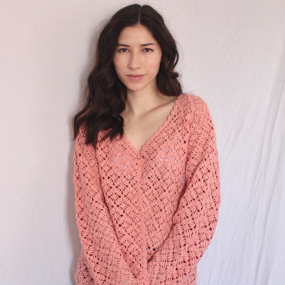 Peach crochet sweater